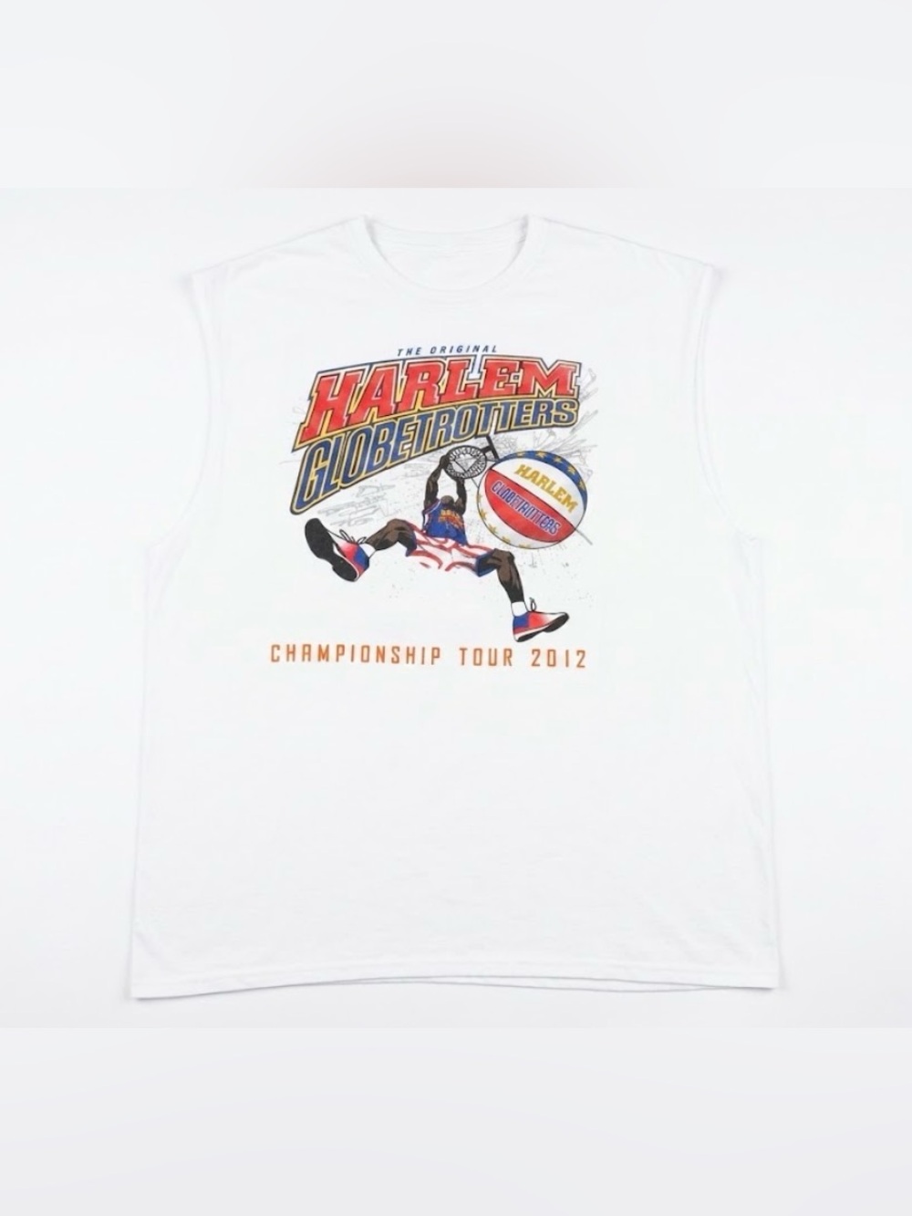 Harlem Globetrotters Tour Shirt 2012 Cut Sleeves Autograph White Sport Tee 2XL+